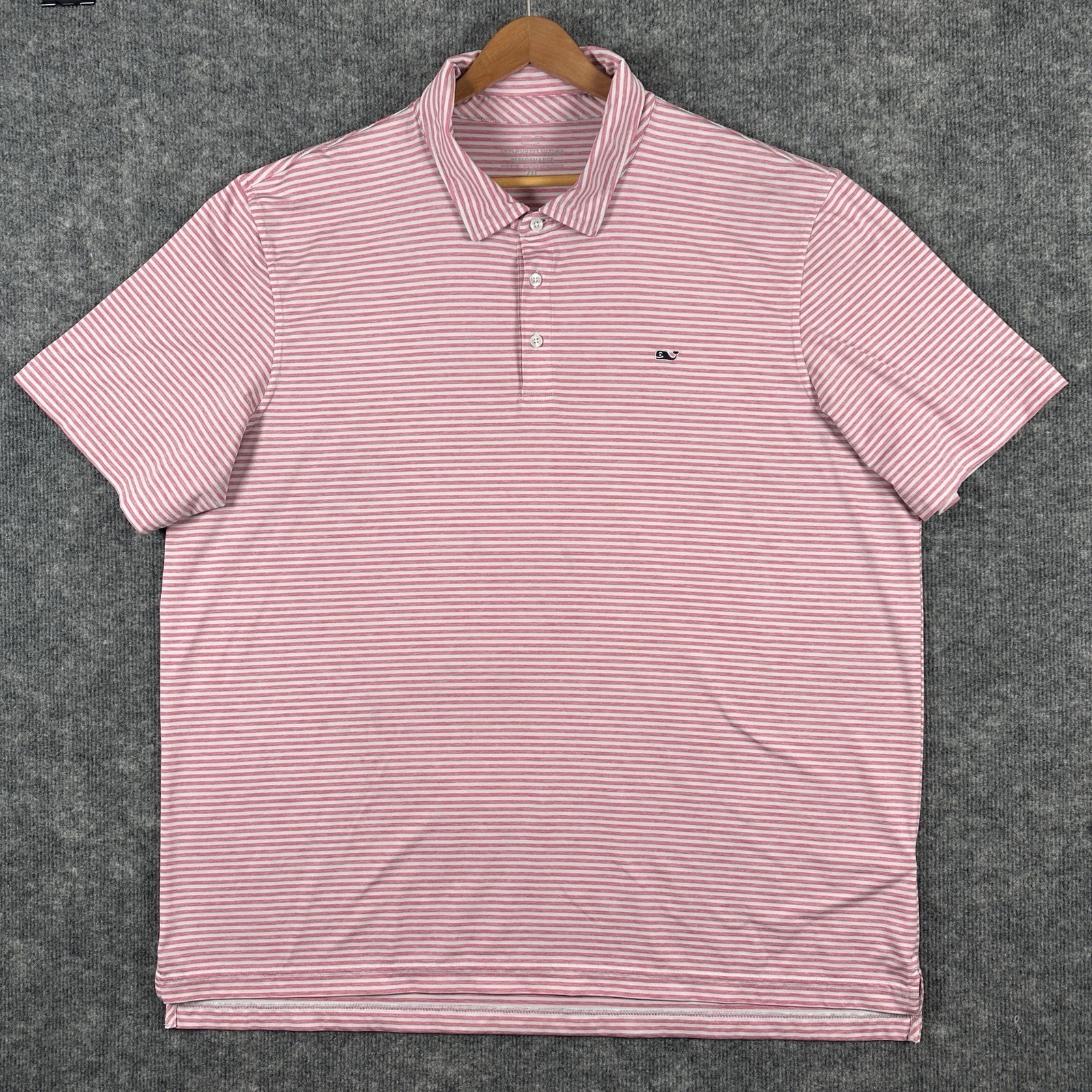 Vineyard Vines Performance Golf Polo Mens 2xl White Pink Striped Whale Logo